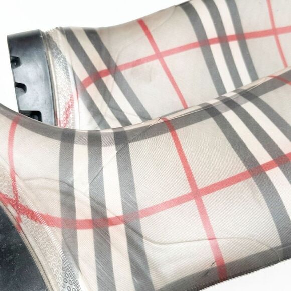 Burberry Grey Black Nova Check Plaid Wellington Rain Boots Women’s 38 (Fit US 8) - Picture 10 of 10